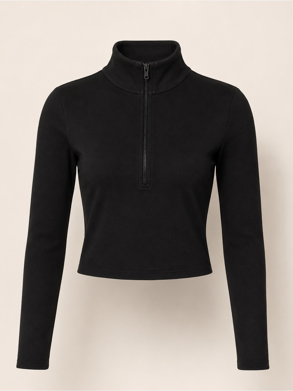 Sunday Best Black Half-Zip Cropped Long-Sleeve Top